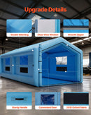 VEVOR piepūšamā krāsošanas kabīne, 12 × 5 × 4 m, ar 950 W + 1100 W gaisa pūtējiem un gaisa filtrācijas sistēmu, trīsstūrveida jumts, piemērota automobiļu, kravas auto, lielu mēbeļu un virsbūves metāla detaļu krāsošanai.