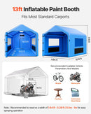 VEVOR piepūšamā krāsošanas kabīne, 4 × 3 × 2,8 m, ar 750 W jaudīgu gaisa pūtēju un gaisa filtrācijas sistēmu, trīsstūrveida jumts, paredzēta velosipēdu, motociklu un automobiļu virsbūves metāla detaļu krāsošanai.