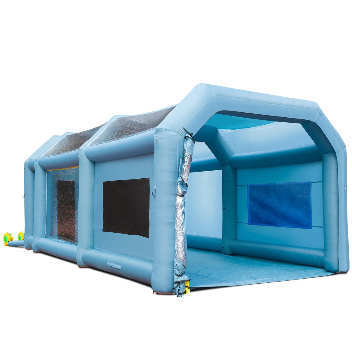 Uzpūšamā krāsošanas kabīne automašīnām 8.5 × 4.9 × 3.35 m ar filtru sistēmu un 2 ventilatoriem
