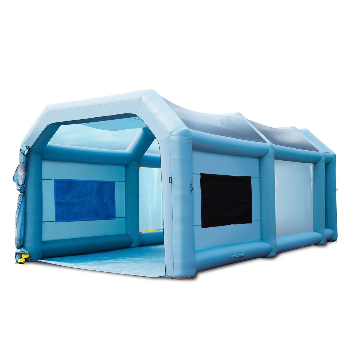 Uzpūšamā krāsošanas kabīne automašīnām 8.5 × 4.9 × 3.35 m ar filtru sistēmu un 2 ventilatoriem