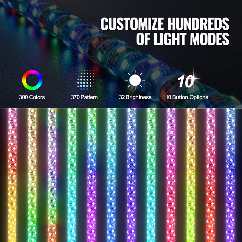 VEVOR LED spirālveida antenas gaisma, 1 gab., 0,9 m, RGB, ar tālvadību un lietotni, piemērota ATV, UTV, RZR