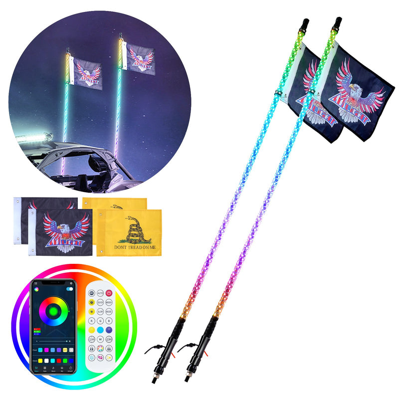 VEVOR LED spirālveida antenas gaismas, 2 gab., 1,2 m, RGB, ar tālvadību un lietotni, piemērotas ATV, UTV, RZR
