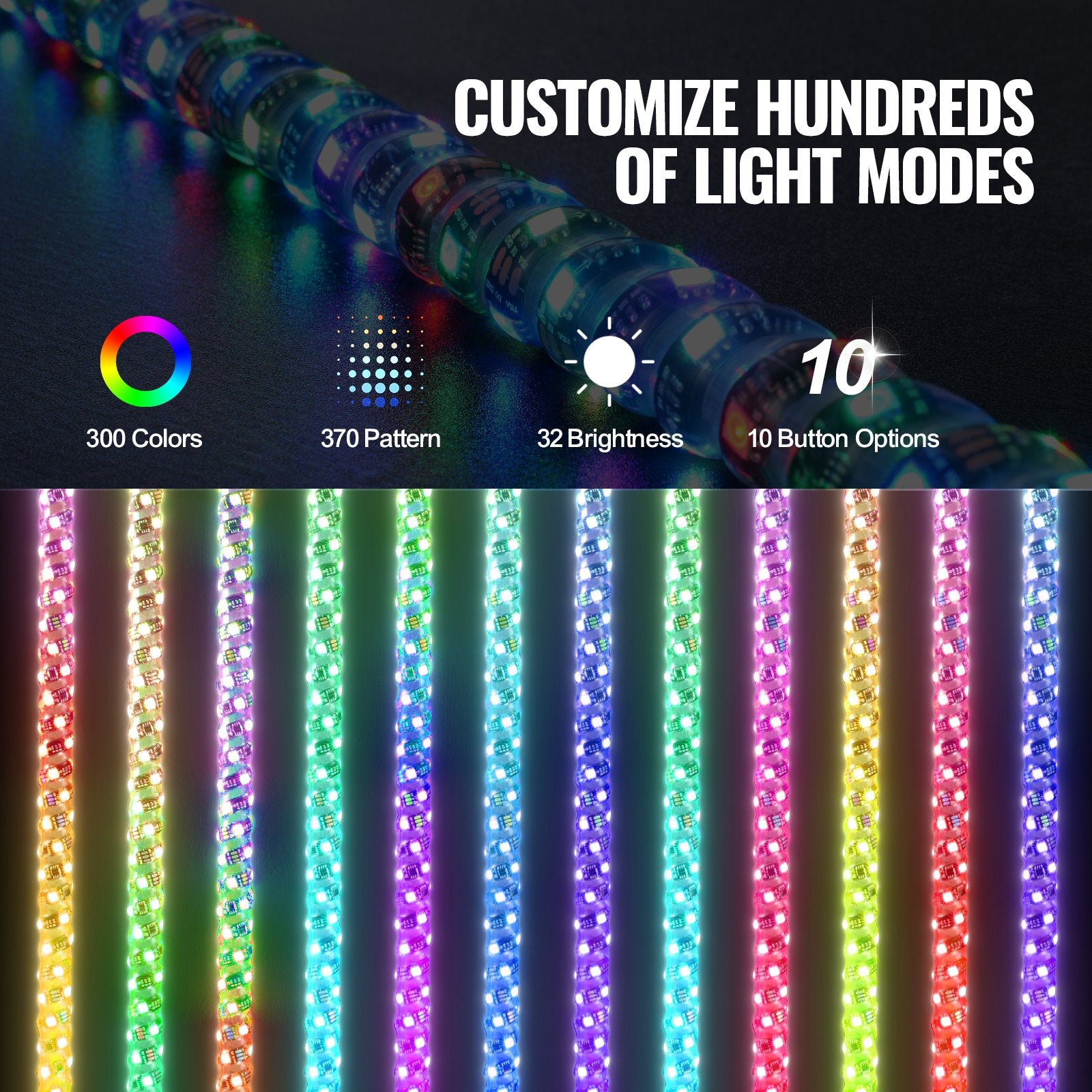 VEVOR LED spirālveida antenas gaisma, 1 gab., 1,5 m, RGB, ar tālvadību un lietotni, piemērota ATV, UTV, RZR