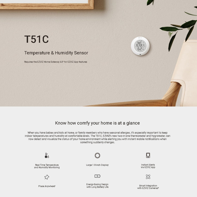 EZVIZ T51C temperatūras un mitruma sensors
