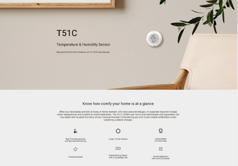EZVIZ T51C temperatūras un mitruma sensors