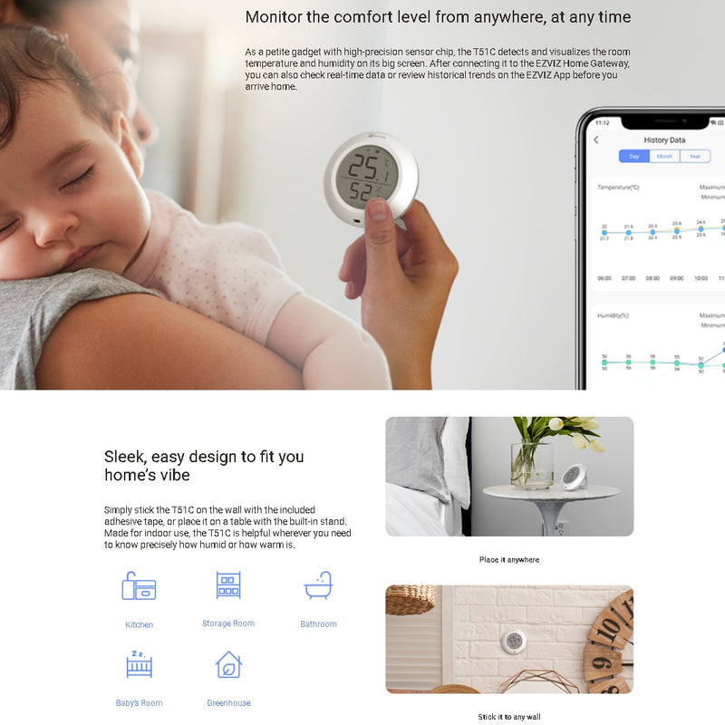 EZVIZ T51C temperatūras un mitruma sensors
