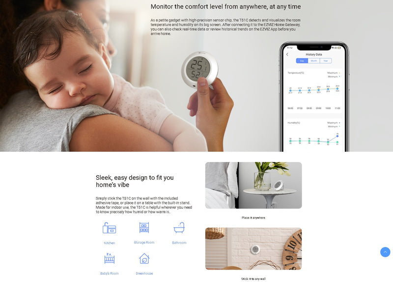 EZVIZ T51C temperatūras un mitruma sensors