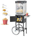 Popkorna mašīna ar ratiņiem, 0,2 kg nerūsējošā tērauda katls, 800 W, 48 porcijas, stikla sienas, PC durvis, melna
