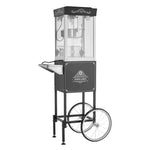 Popkorna mašīna ar ratiņiem, 0,2 kg nerūsējošā tērauda katls, 800 W, 48 porcijas, stikla sienas, PC durvis, melna
