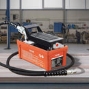 VEVOR Pneimohidrauliskais sūknis 6895 bar ar 1,9 L tvertni, eļļas izeja NPT 10 mm, ieeja NPT 6,4 mm, 2 m šļūtene, kājas pedāļa vadība, piemērots auto virsbūves rāmja labošanas iekārtām un vilkšanas statņiem, oranžs