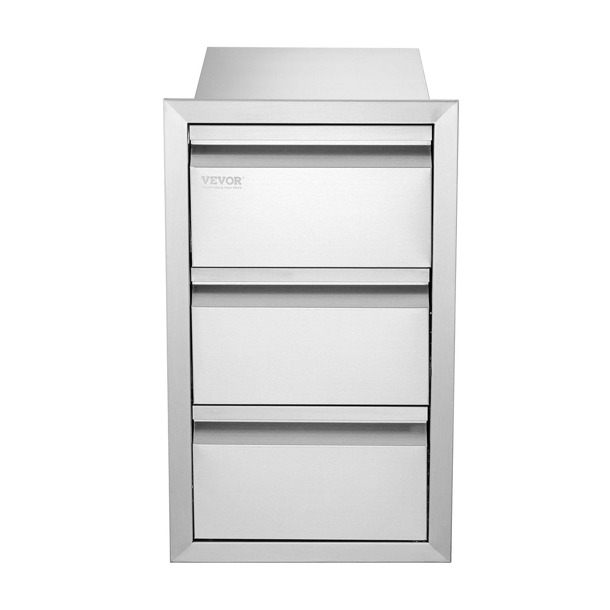 VEVOR trīskāršā piekļuves atvilktne, izgatavota no 201. sērijas nerūsējošā tērauda, paredzēta āra virtuvei vai BBQ salai, izmēri 483 × 660 mm