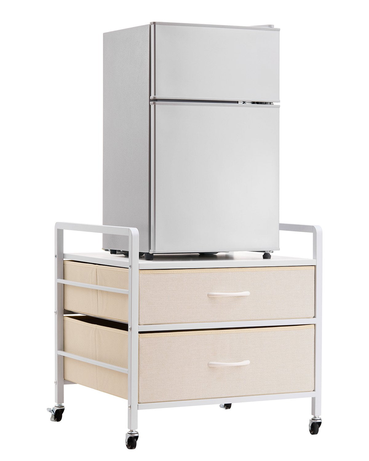 VEVOR Mini ledusskapja statīvs ar uzglabāšanu, 80 kg, balts, 2 atvilktnes