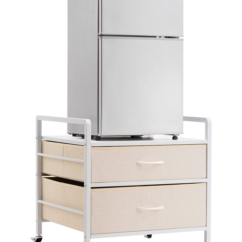 VEVOR Mini ledusskapja statīvs ar uzglabāšanu, 80 kg, balts, 2 atvilktnes