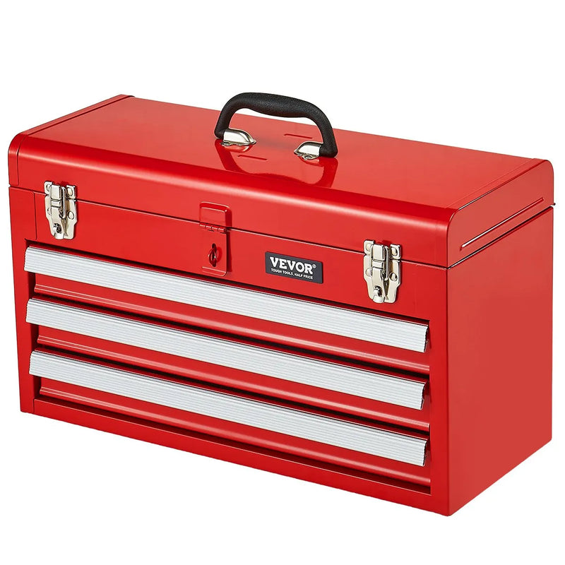 VEVOR 52 cm pārnēsājamā metāla instrumentu kaste ar 3 atvilktnēm, EVA ieliktņiem, lodīšu gultņu vadotņu fiksāciju un pulverkrāsas pārklājumu, daudzfunkcionāls instrumentu organizators, sarkana