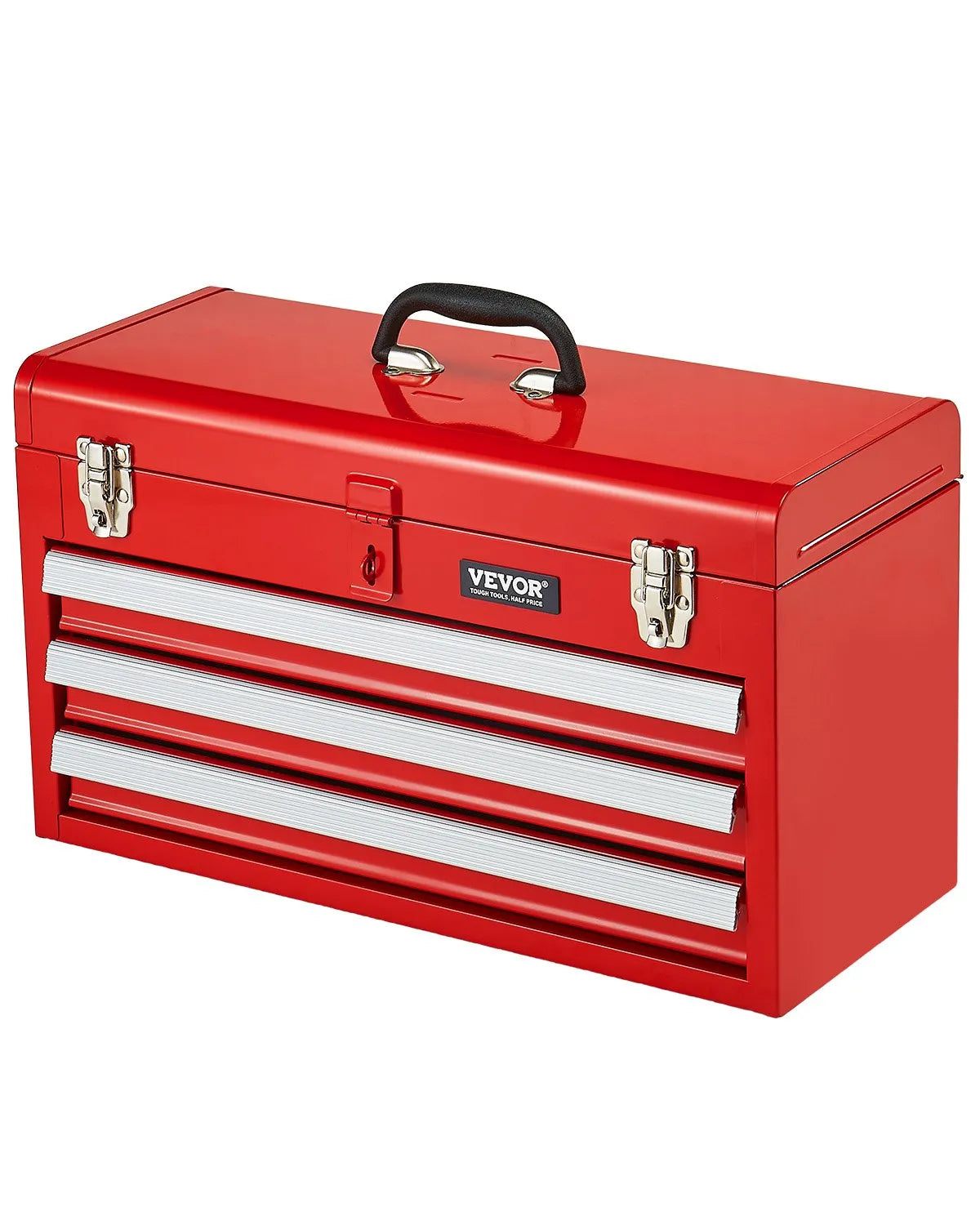 VEVOR 52 cm pārnēsājamā metāla instrumentu kaste ar 3 atvilktnēm, EVA ieliktņiem, lodīšu gultņu vadotņu fiksāciju un pulverkrāsas pārklājumu, daudzfunkcionāls instrumentu organizators, sarkana