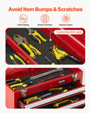 VEVOR 52 cm pārnēsājamā metāla instrumentu kaste ar 3 atvilktnēm, EVA ieliktņiem, lodīšu gultņu vadotņu fiksāciju un pulverkrāsas pārklājumu, daudzfunkcionāls instrumentu organizators, sarkana