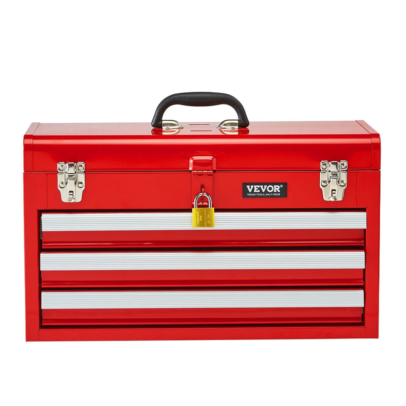 VEVOR 52 cm pārnēsājamā metāla instrumentu kaste ar 3 atvilktnēm, EVA ieliktņiem, lodīšu gultņu vadotņu fiksāciju un pulverkrāsas pārklājumu, daudzfunkcionāls instrumentu organizators, sarkana