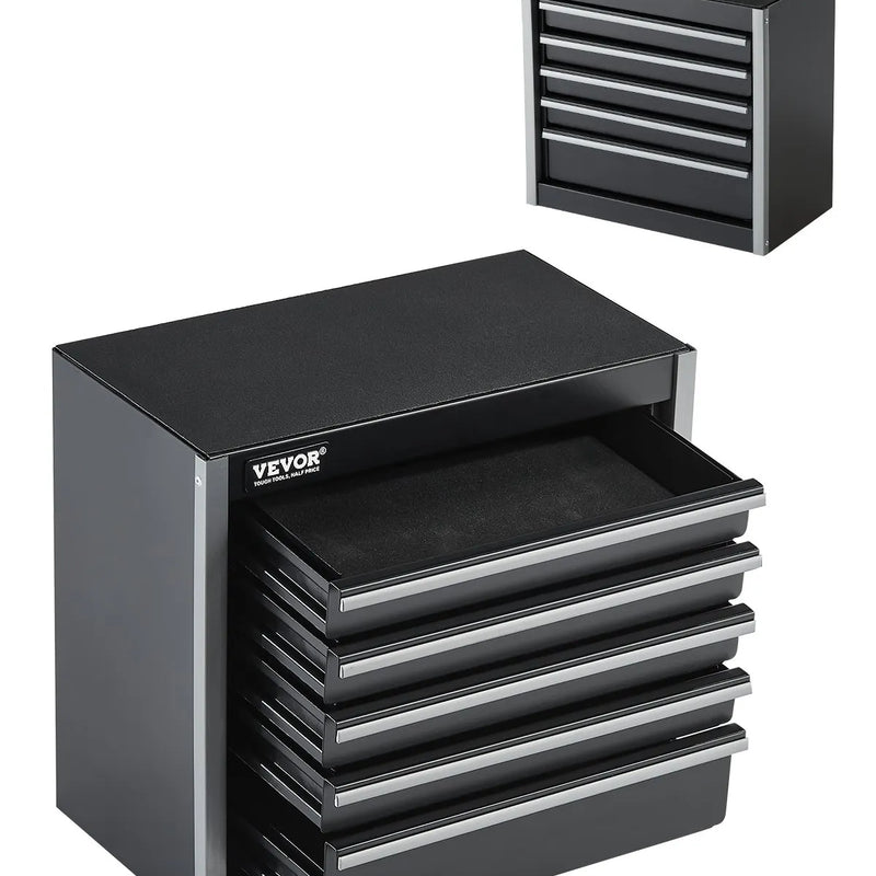 VEVOR 22 cm metāla instrumentu kaste ar 5 atvilktnēm, pārnēsājama tērauda kaste ar EVA ieliktņiem un PP kājiņām, izturīgs lodīšu gultņu mehānisms un pulverkrāsas pārklājums, melna