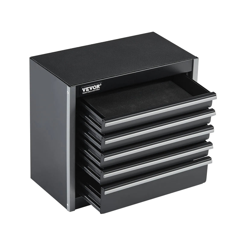 VEVOR 22 cm metāla instrumentu kaste ar 5 atvilktnēm, pārnēsājama tērauda kaste ar EVA ieliktņiem un PP kājiņām, izturīgs lodīšu gultņu mehānisms un pulverkrāsas pārklājums, melna