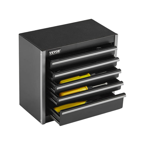 VEVOR 22 cm metāla instrumentu kaste ar 5 atvilktnēm, pārnēsājama tērauda kaste ar EVA ieliktņiem un PP kājiņām, izturīgs lodīšu gultņu mehānisms un pulverkrāsas pārklājums, melna