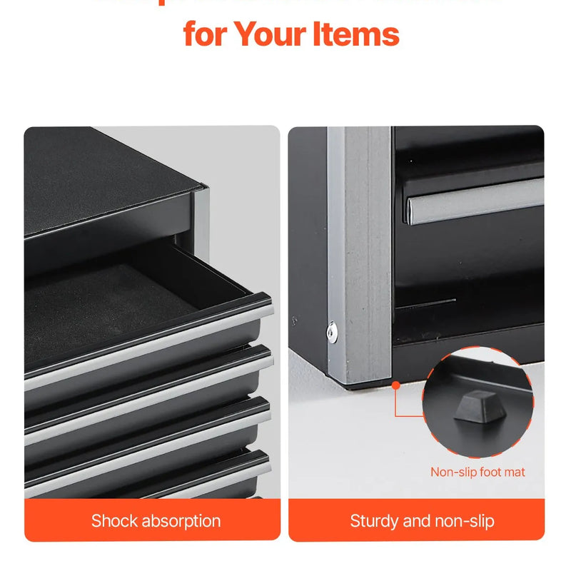 VEVOR 22 cm metāla instrumentu kaste ar 5 atvilktnēm, pārnēsājama tērauda kaste ar EVA ieliktņiem un PP kājiņām, izturīgs lodīšu gultņu mehānisms un pulverkrāsas pārklājums, melna