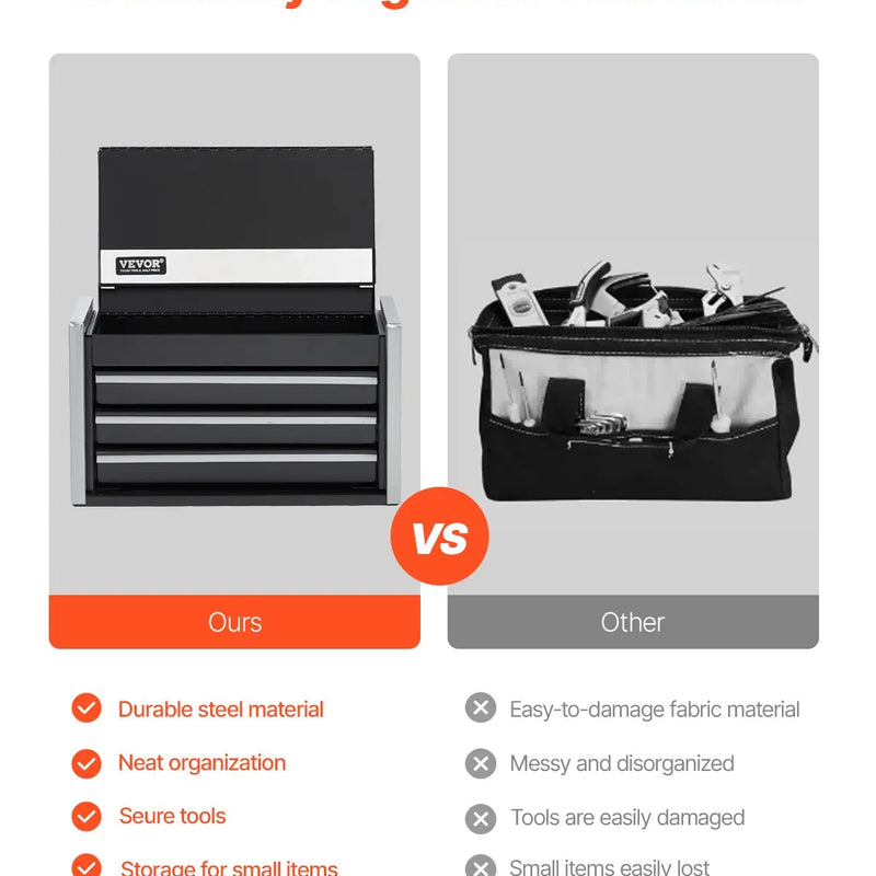 VEVOR 21,8 cm pārnēsājamā metāla instrumentu kaste ar 3 atvilktnēm, tērauda korpuss ar lodīšu gultņu mehānismu, EVA ieliktņiem un PP kājiņām, pulverkrāsas pārklājums, melna