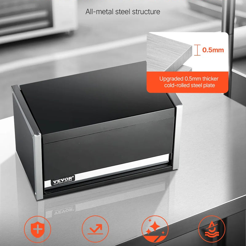 VEVOR 21,8 cm pārnēsājamā metāla instrumentu kaste ar 3 atvilktnēm, tērauda korpuss ar lodīšu gultņu mehānismu, EVA ieliktņiem un PP kājiņām, pulverkrāsas pārklājums, melna
