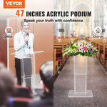 VEVOR Transparent Acrylic Display Stand, 119 cm, with a Wide Reading Surface and Storage Shelf