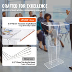 VEVOR Transparent Acrylic Display Stand, 119 cm, with a Wide Reading Surface and Storage Shelf