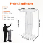 VEVOR Transparent Acrylic Display Stand, 119 cm, with a Wide Reading Surface and Storage Shelf