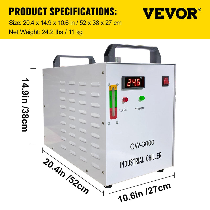 VEVOR 9L Rūpnieciskais ūdens dzesētājs CO2 stikla lāzera caurules dzesēšanai CW-3000D 60W 80W
