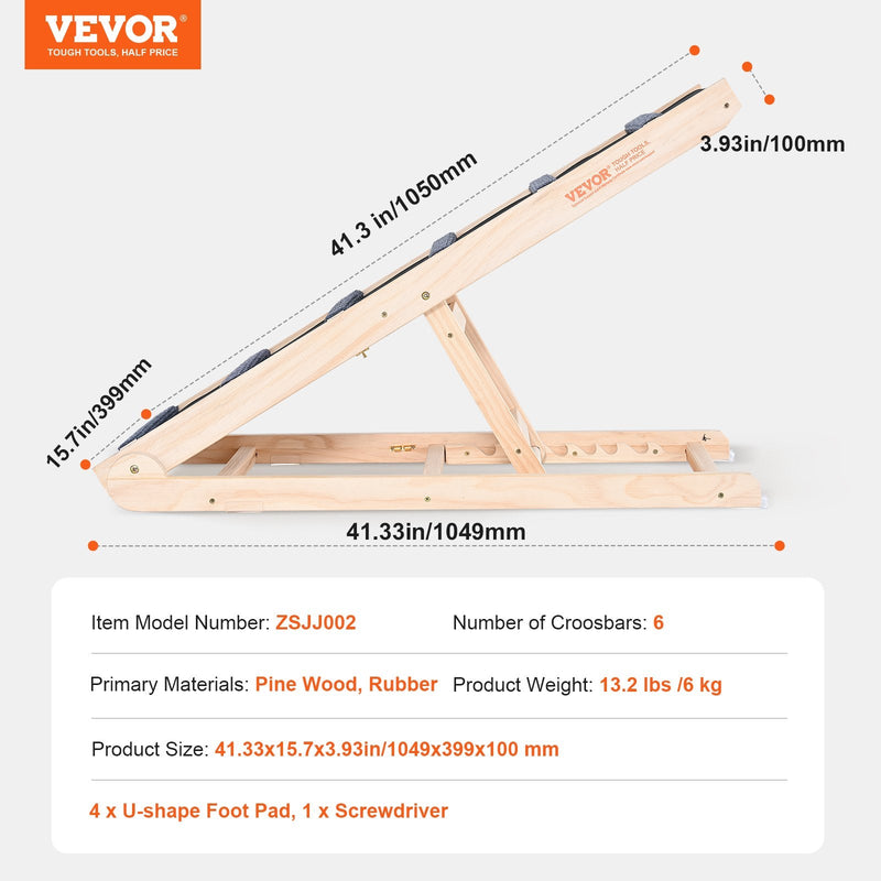 VEVOR Suņu rampa, salokāma koka rampa, regulējama no 35 cm līdz 65 cm, 105 cm gara, piemērota gultai, dīvānam, automašīnai