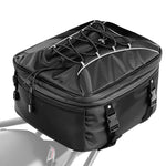 VEVOR motocikla aizmugurējā sēdekļa soma, 22–34 l paplašināma motocikla bagāžas soma ar ūdensnecaurlaidīgu lietus pārsegu, āra motocikla bagāžas uzglabāšanas mugursoma un rokas soma ar siksnām, kabatu un elastīgu auklu, melna