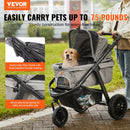 VEVOR Mājdzīvnieku rati, 3 PU riteņi suņu rati ar bremzēm, 34 kg kravnesība, kucēnu rati ar mājdzīvnieku spilvenu, uzglabāšanas grozu un ārējo kausa turētāju, piemēroti maziem līdz vidējiem suņiem, pelēki