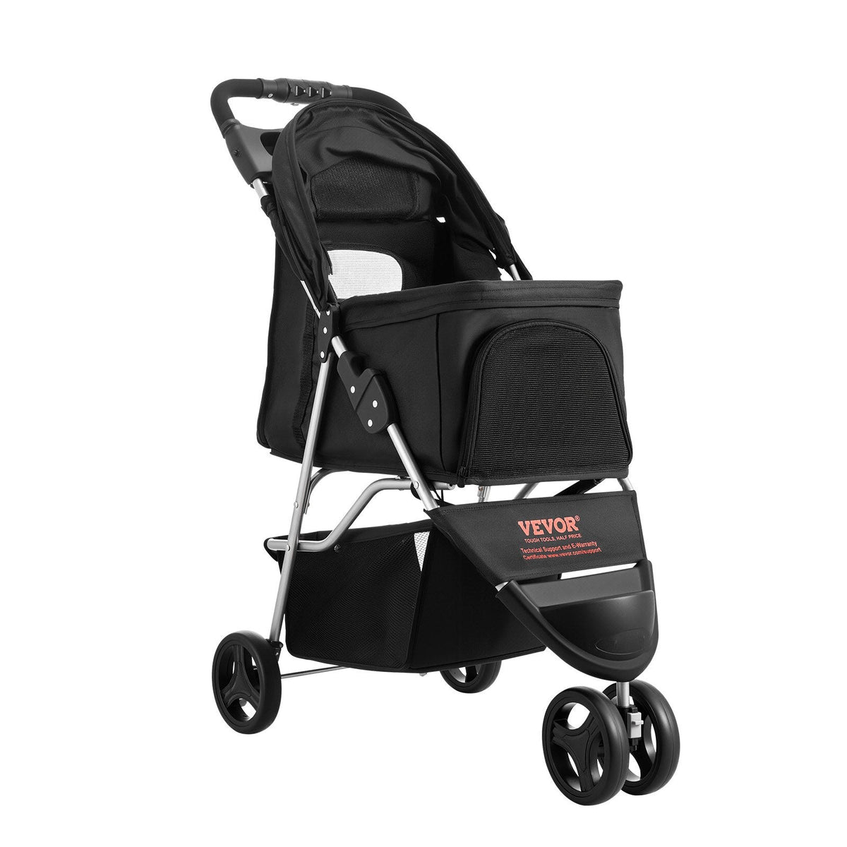 VEVOR Saliekams mājdzīvnieku ratiņkrēsls ar 3 riteņiem un bremzi, līdz 15,9 kg