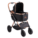 VEVOR mājdzīvnieku ratiņi, četrriteņu suņu ratiņi ar bremzēm, slodze līdz 29,9 kg, kucēnu ratiņi ar noņemamu nesēju, mantu grozu un paklājiņu, melni, maziem un vidējiem suņiem