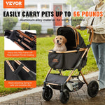 VEVOR mājdzīvnieku ratiņi, četrriteņu suņu ratiņi ar bremzēm, slodze līdz 29,9 kg, kucēnu ratiņi ar noņemamu nesēju, mantu grozu un paklājiņu, melni, maziem un vidējiem suņiem