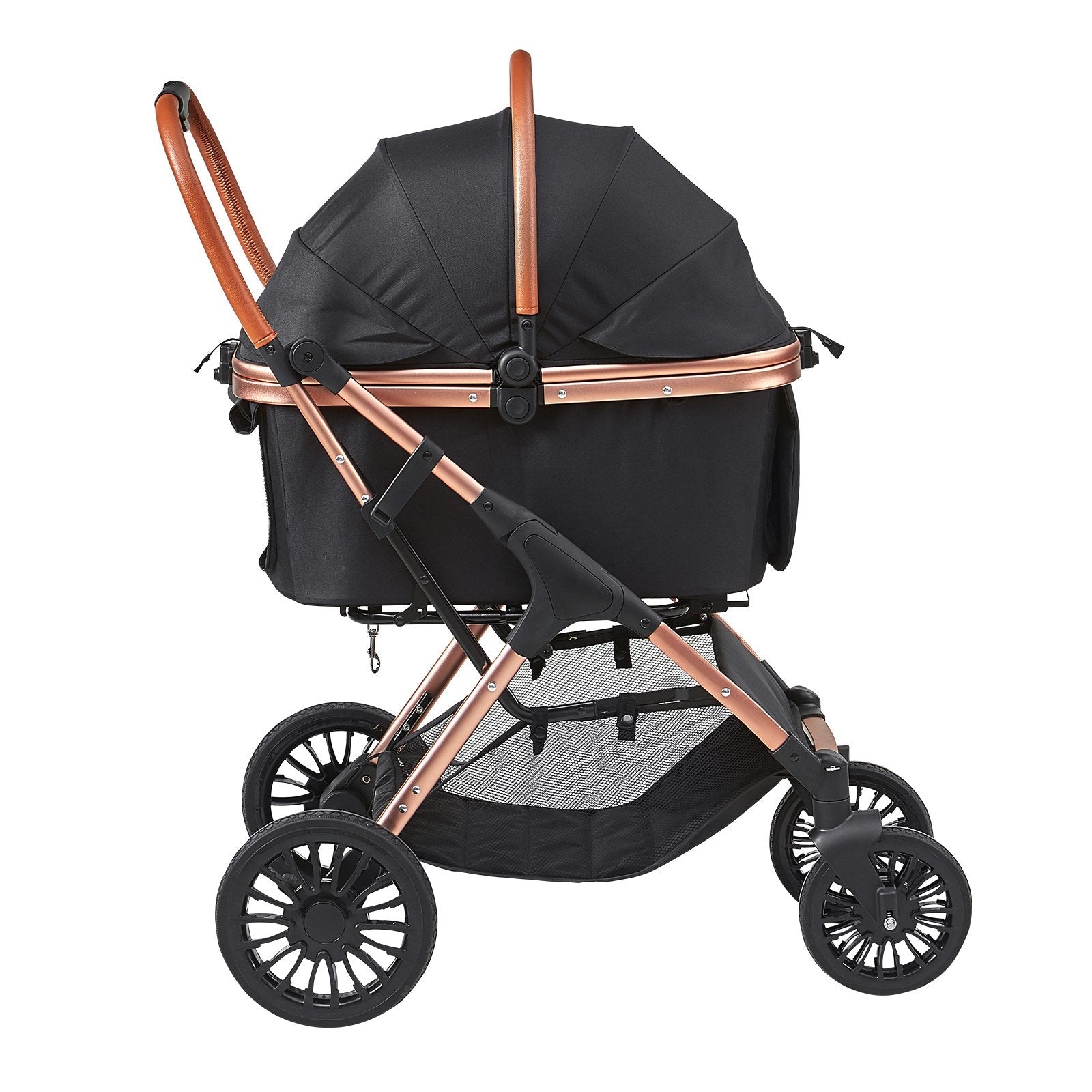 VEVOR mājdzīvnieku ratiņi, četrriteņu suņu ratiņi ar bremzēm, slodze līdz 29,9 kg, kucēnu ratiņi ar noņemamu nesēju, mantu grozu un paklājiņu, melni, maziem un vidējiem suņiem
