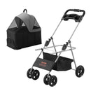 VEVOR mājdzīvnieku ratiņi ar 4 riteņiem un bremzēm, kravnesība līdz 16 kg, suņu/kaķu ratiņi ar noņemamu pārnēsājamo grozu, uzglabāšanas grozu un dzērienu turētāju, piemēroti ceļošanai, melni/tumši pelēki
