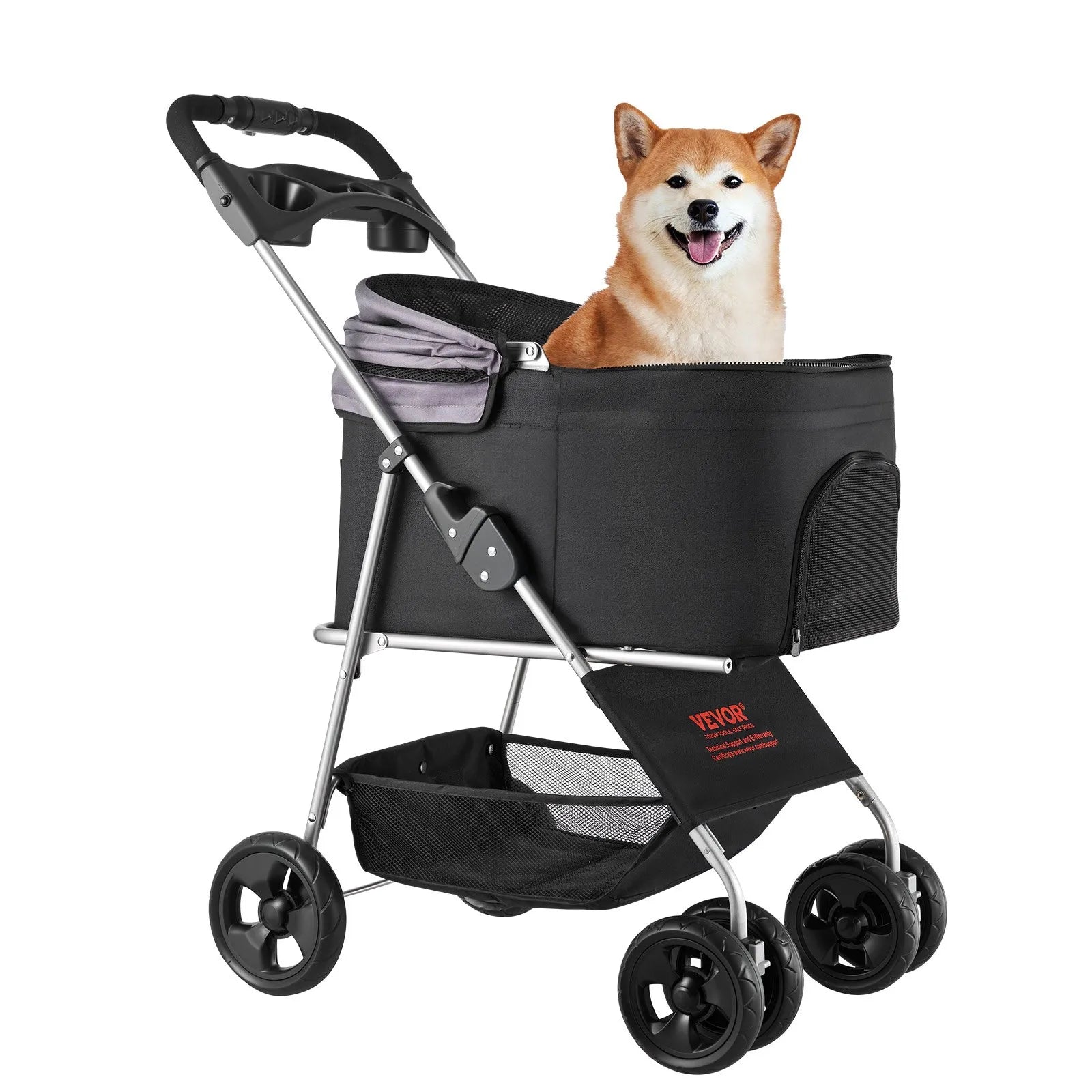 VEVOR mājdzīvnieku ratiņi, kravnesība līdz 16 kg, salokāmi suņu/kaķu ratiņi ar 4 riteņiem, noņemamu pārnēsājamo ieliktni un sieta logiem, pārnēsājams dzīvnieku ratiņš ar bremzi maziem un vidējiem mājdzīvniekiem