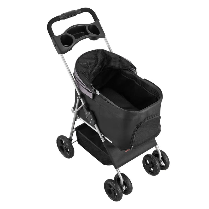 VEVOR mājdzīvnieku ratiņi, kravnesība līdz 16 kg, salokāmi suņu/kaķu ratiņi ar 4 riteņiem, noņemamu pārnēsājamo ieliktni un sieta logiem, pārnēsājams dzīvnieku ratiņš ar bremzi maziem un vidējiem mājdzīvniekiem