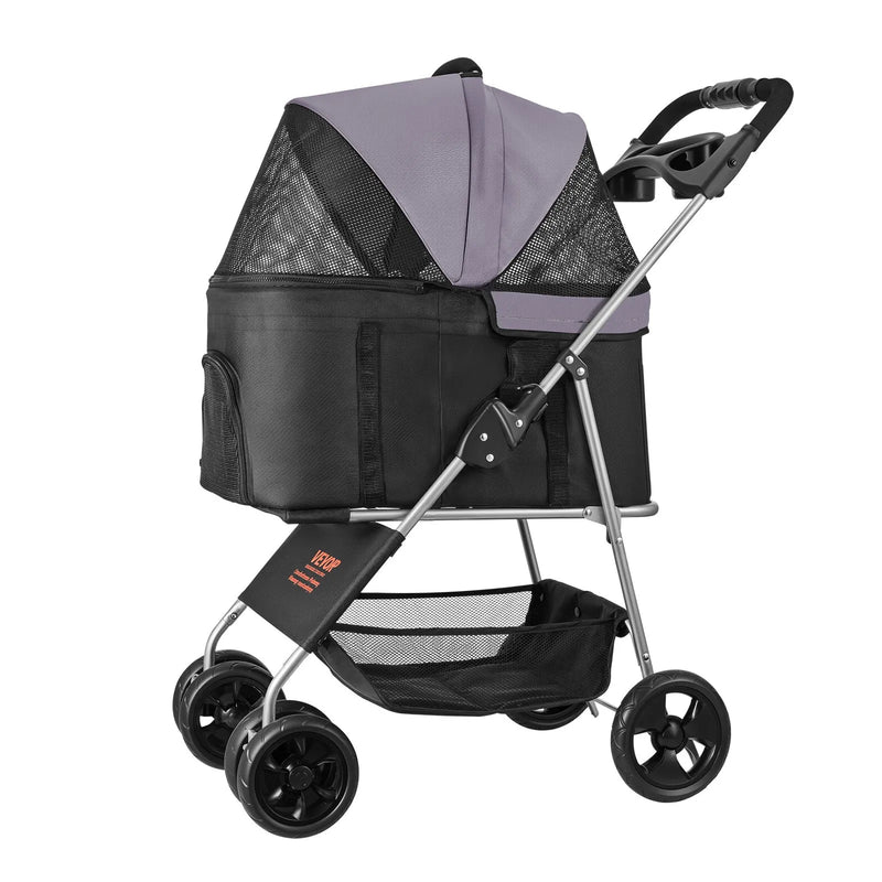 VEVOR mājdzīvnieku ratiņi, kravnesība līdz 16 kg, salokāmi suņu/kaķu ratiņi ar 4 riteņiem, noņemamu pārnēsājamo ieliktni un sieta logiem, pārnēsājams dzīvnieku ratiņš ar bremzi maziem un vidējiem mājdzīvniekiem