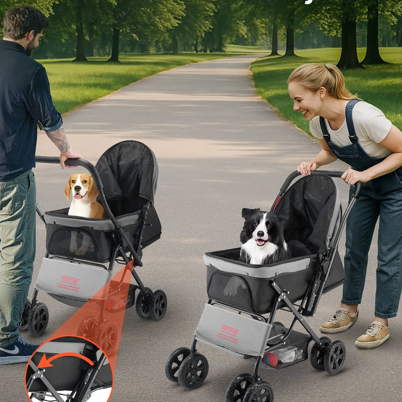 VEVOR mājdzīvnieku ratiņi, kravnesība līdz 20 kg, salokāmi suņu/cat ratiņi ar 4 riteņiem, sieta logi un reversīva roktura, pārnēsājams ar bremzi, piemēroti maziem un vidējiem mājdzīvniekiem