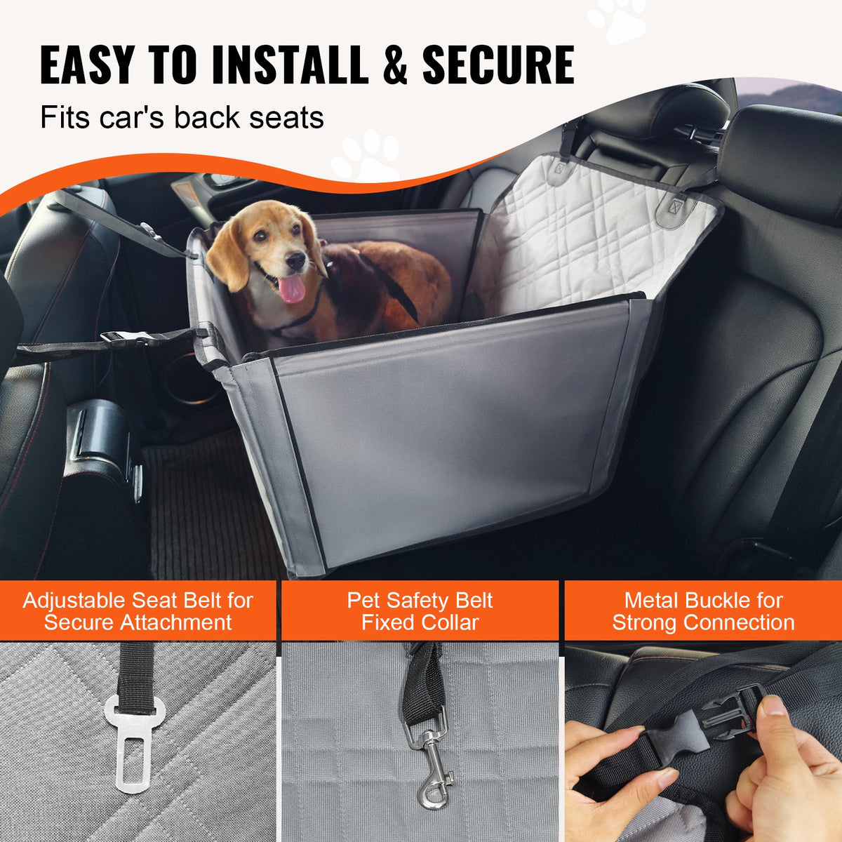 VEVOR Paaugstinātais auto sēdeklis suņiem līdz 18 kg, 600 x 500 x 190 mm, pelēks
