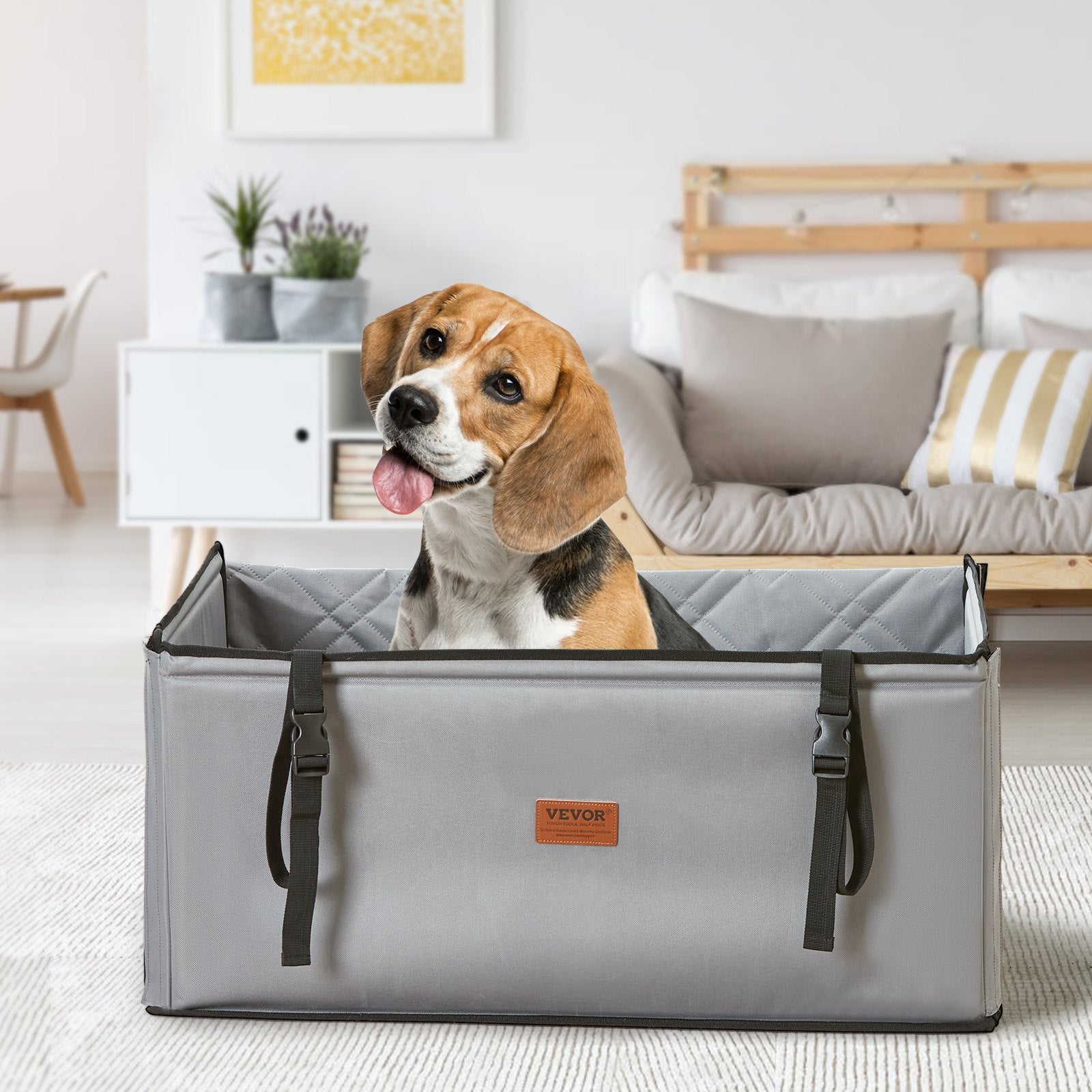 VEVOR Paaugstinātais auto sēdeklis suņiem līdz 18 kg, 600 x 500 x 190 mm, pelēks