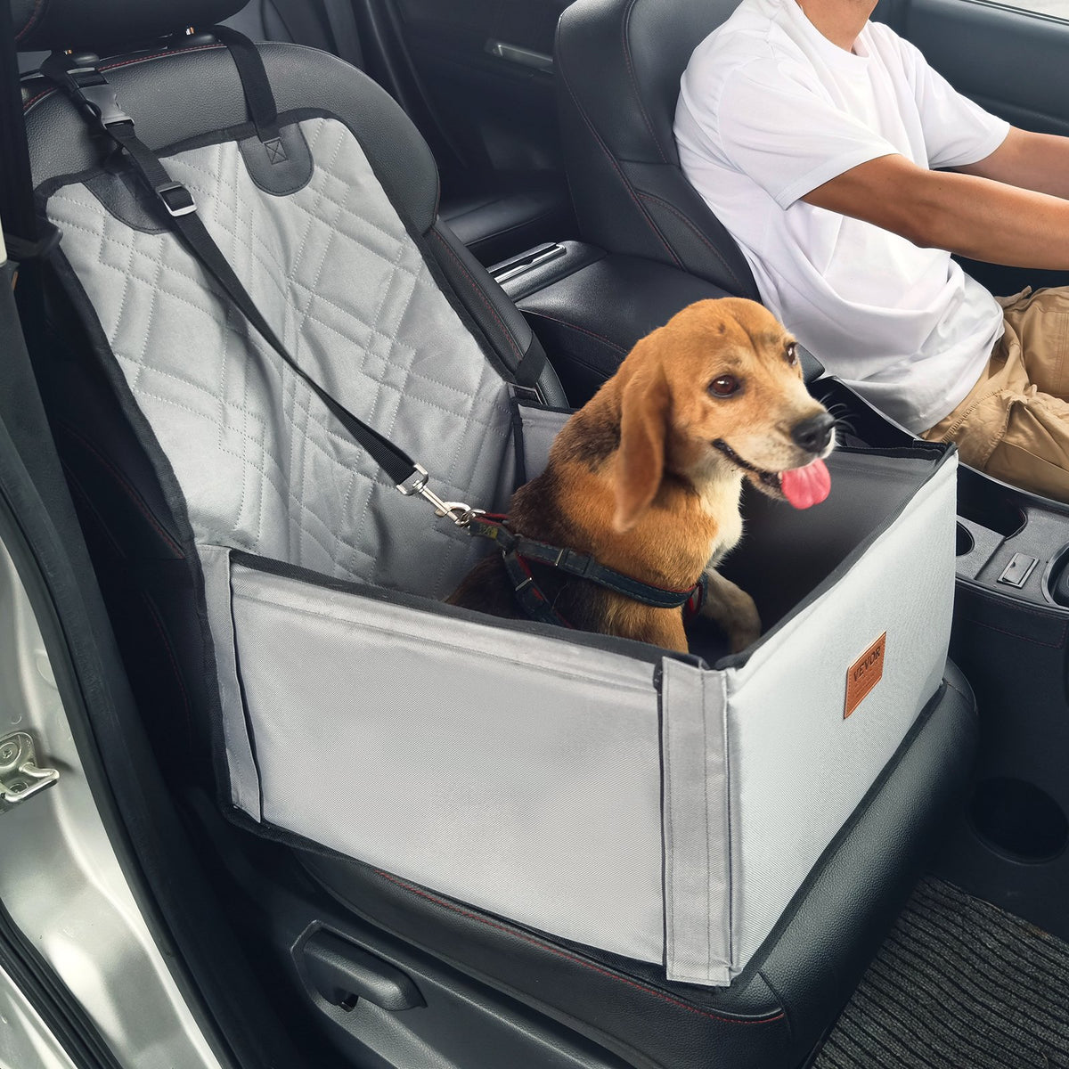 VEVOR suņu autosēdeklis ar drošības pavadu, līdz 11,8 kg, pelēks