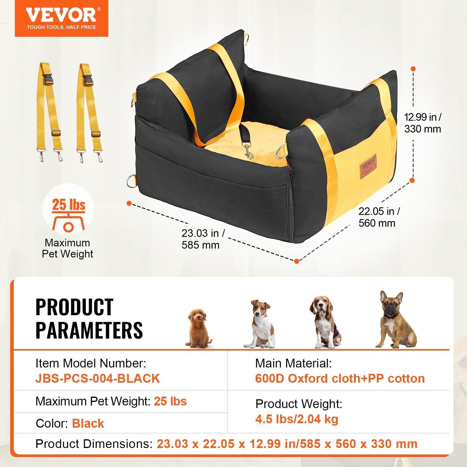 VEVOR paaugstinātais auto sēdeklis mājdzīvniekiem, piemērots maziem suņiem līdz 11 kg, melnā krāsā.