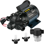 VEVOR mazgāšanas sūknis, 12 V DC, 26 l/min, spiediens līdz 4 bar, pašuzsūcošs ūdens sūknis ar pacēlumu līdz 3 m, EPDM vārsts, universāls sālsūdens filtrs un iekšējais/ārējais vītņots pieslēgums, kemperiem, laivām un jahtām