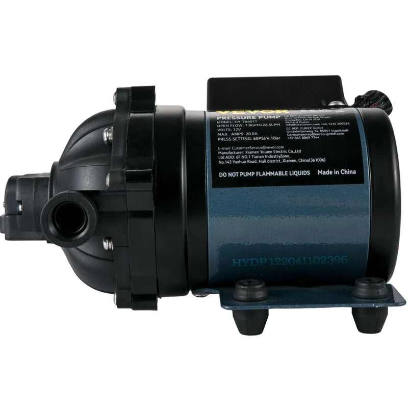 VEVOR mazgāšanas sūknis, 12 V DC, 26 l/min, spiediens līdz 4 bar, pašuzsūcošs ūdens sūknis ar pacēlumu līdz 3 m, EPDM vārsts, universāls sālsūdens filtrs un iekšējais/ārējais vītņots pieslēgums, kemperiem, laivām un jahtām