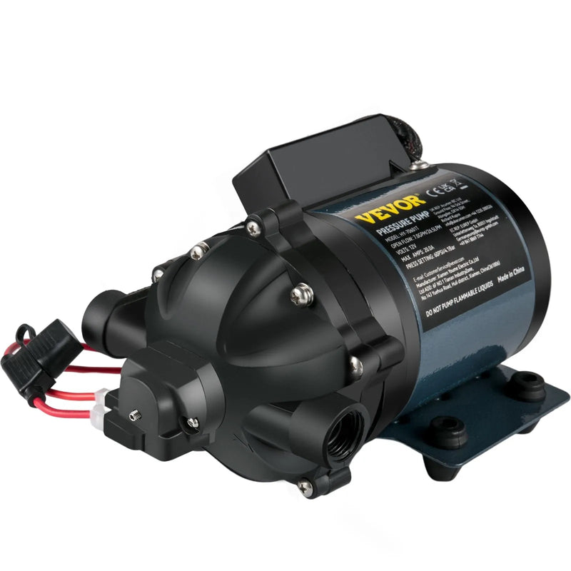 VEVOR mazgāšanas sūknis, 12 V DC, 26 l/min, spiediens līdz 4 bar, pašuzsūcošs ūdens sūknis ar pacēlumu līdz 3 m, EPDM vārsts, universāls sālsūdens filtrs un iekšējais/ārējais vītņots pieslēgums, kemperiem, laivām un jahtām
